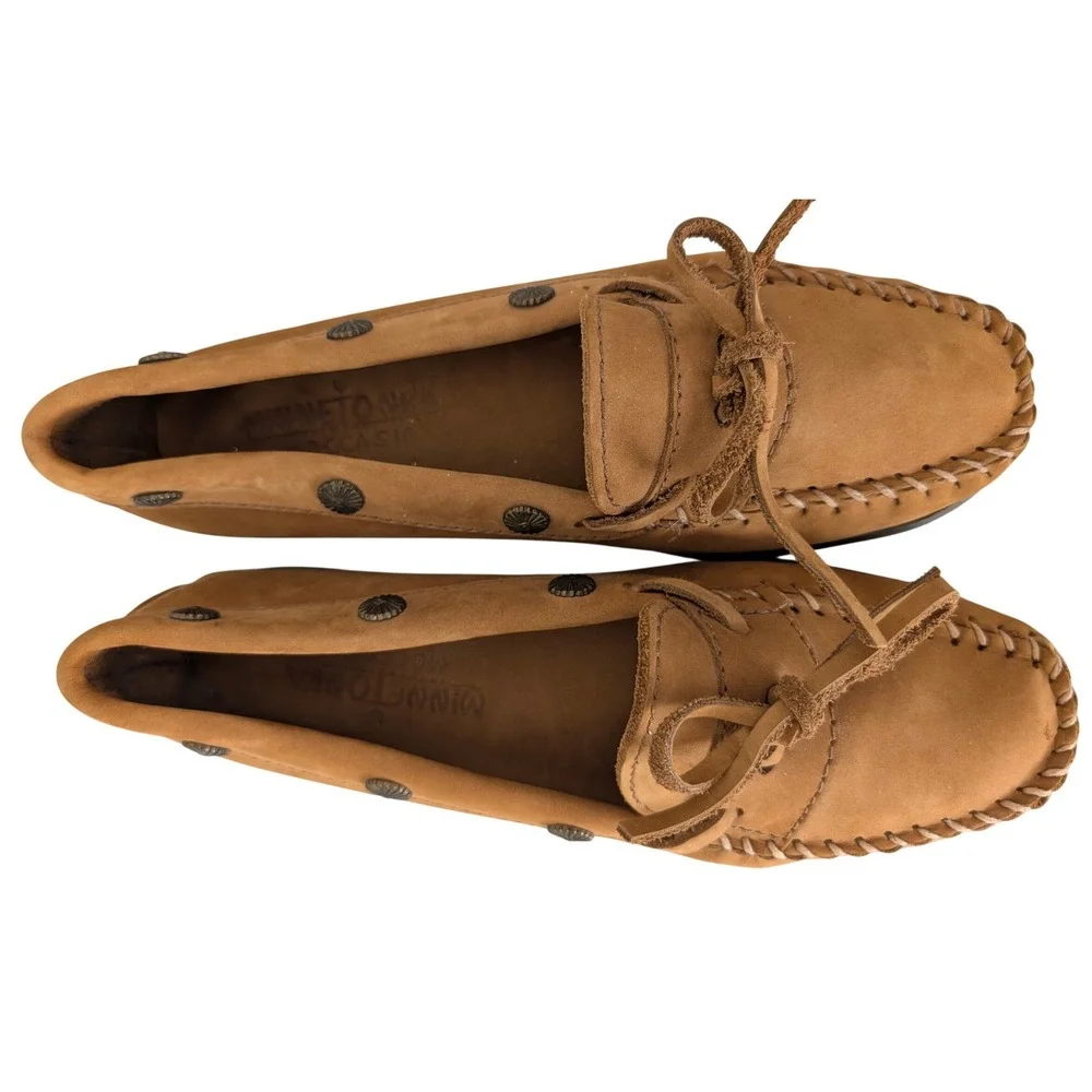Minnetonka Suede Concho Wedge Moccasins Women 9M Boho Southwestern Hippie Casual